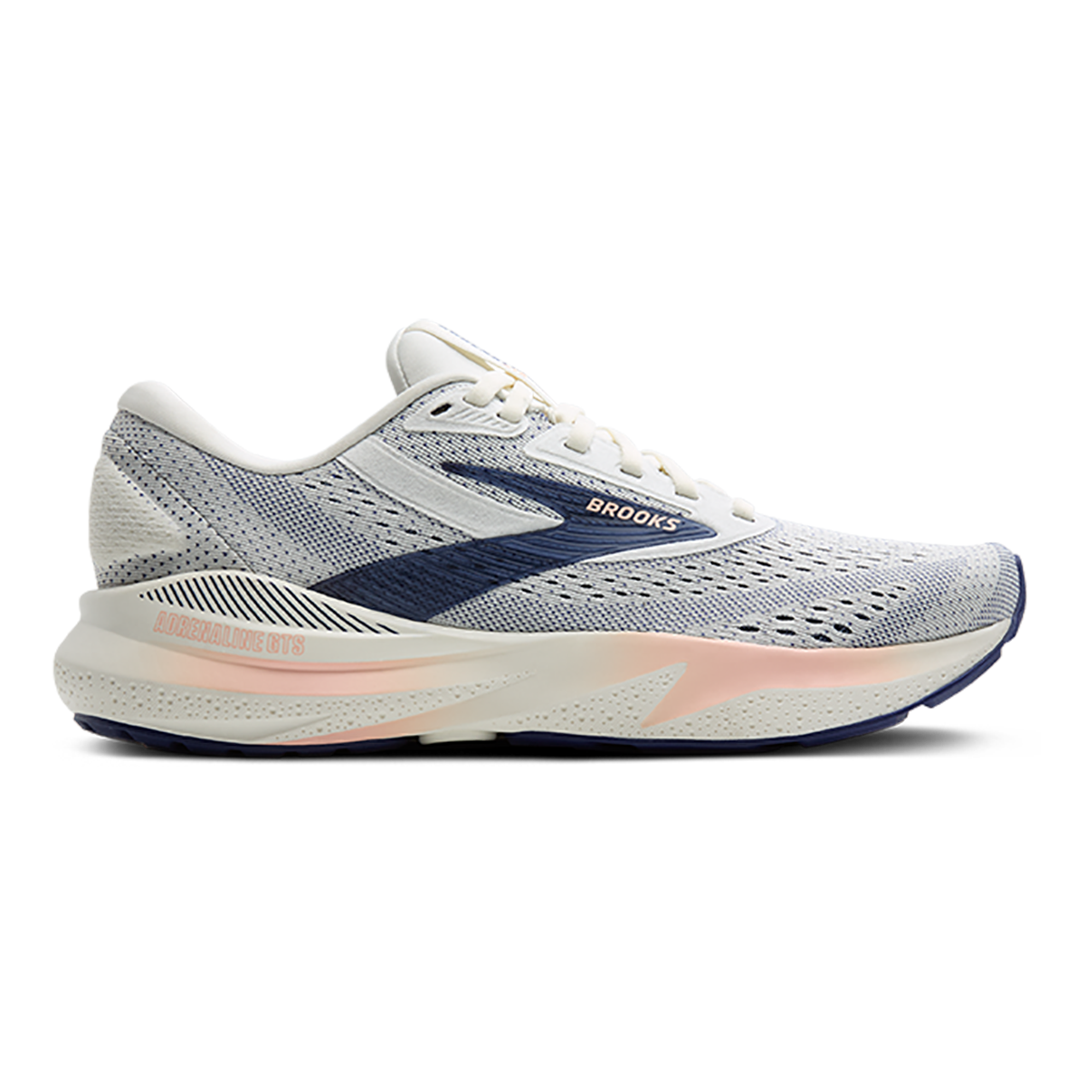 Women's Brooks Adrenaline GTS 24, Grey/Blue Ribbon/Peach, 8.5 D Wide