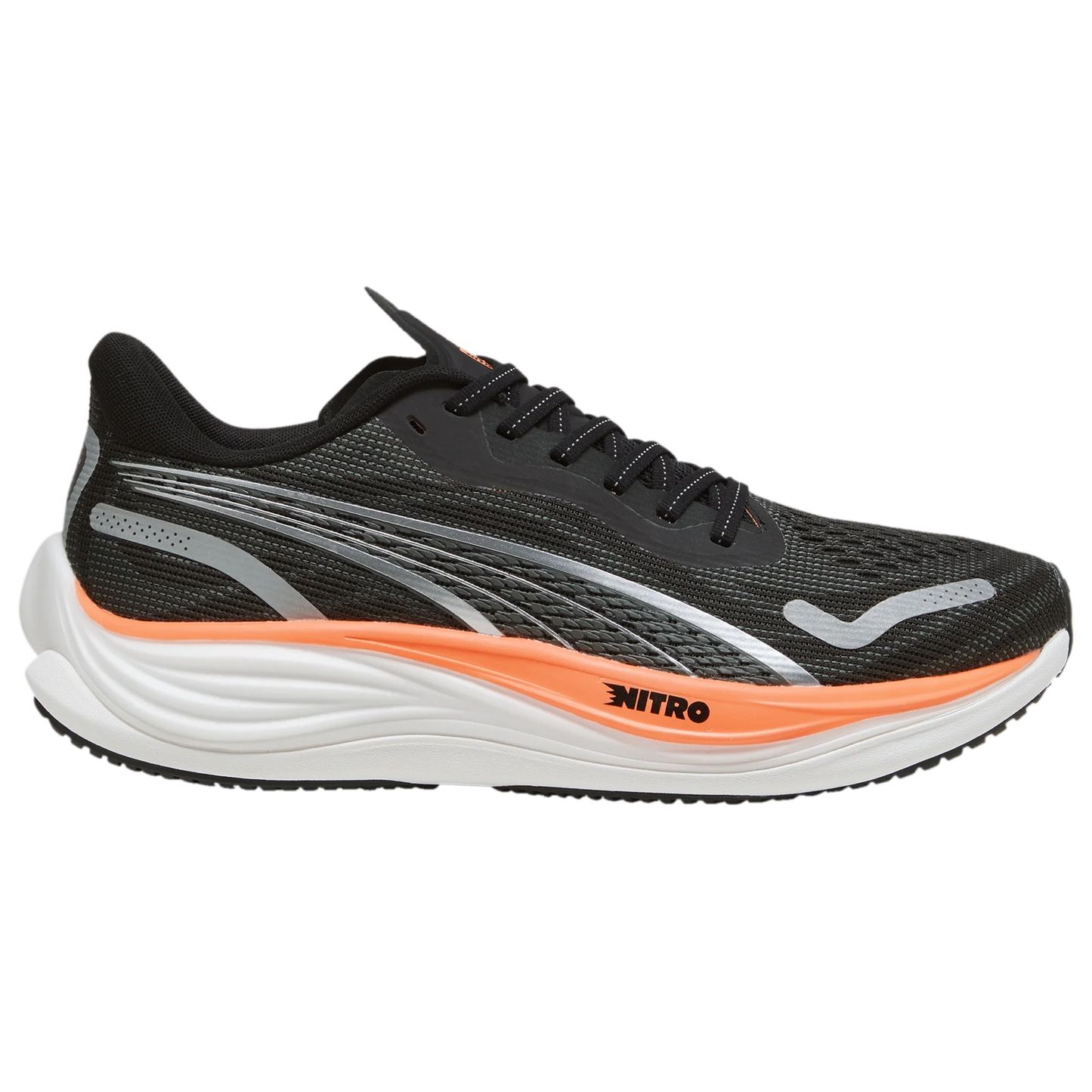 Men's Puma Velocity Nitro 3, Black/Silver/Neon Citrus, 9.5 D Medium