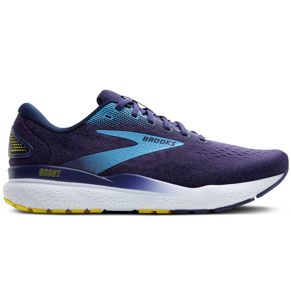 Men's Brooks Ghost 16, Blue/Bonnie Blue/Yellow, 9 D Medium