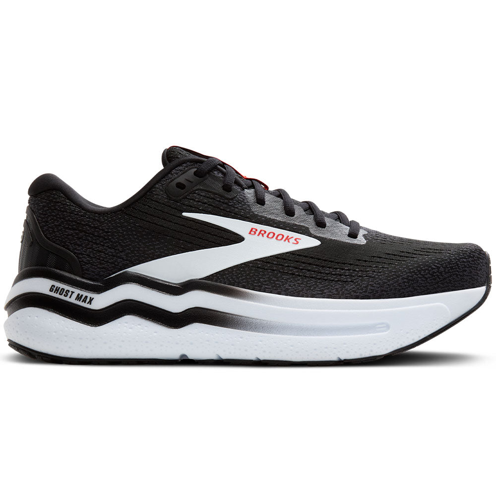 Men's Brooks Ghost Max 2, Black/White/Fiery Red, 9 D Medium