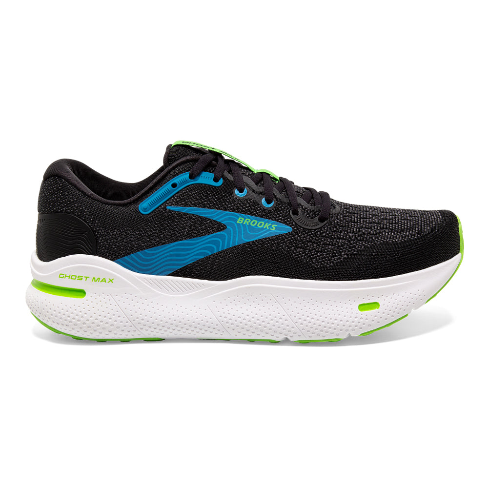 Men's Brooks Ghost Max, Black/Atomic Blue/Jasmine, 11.5 2E Wide