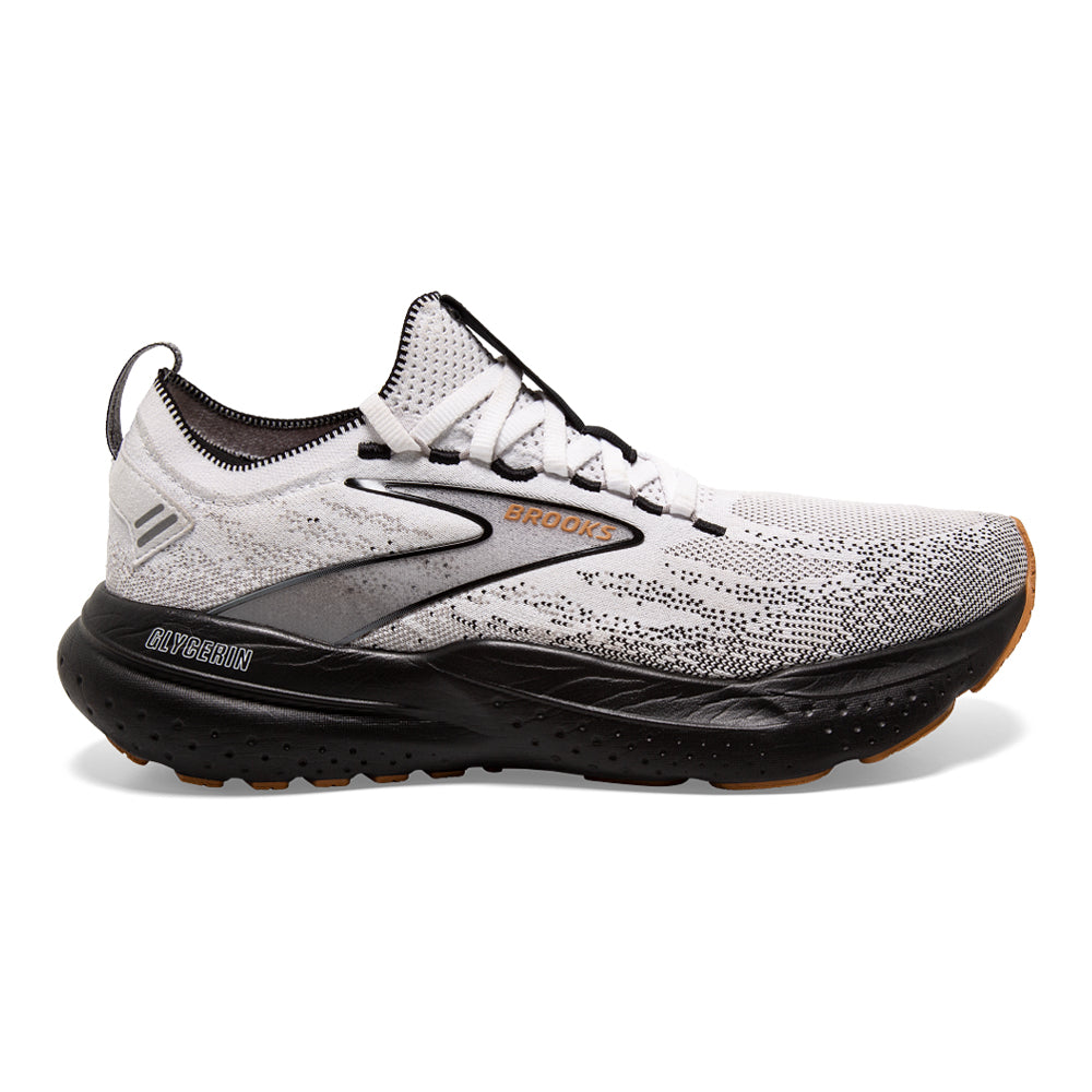Men's Brooks Glycerin StealthFit 21, White/Grey/Black, 7 D Medium