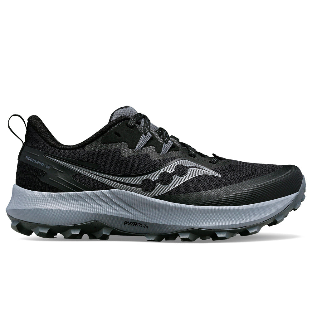 Women's Saucony Peregrine 14, Black/Carbon, 7.5 B Medium