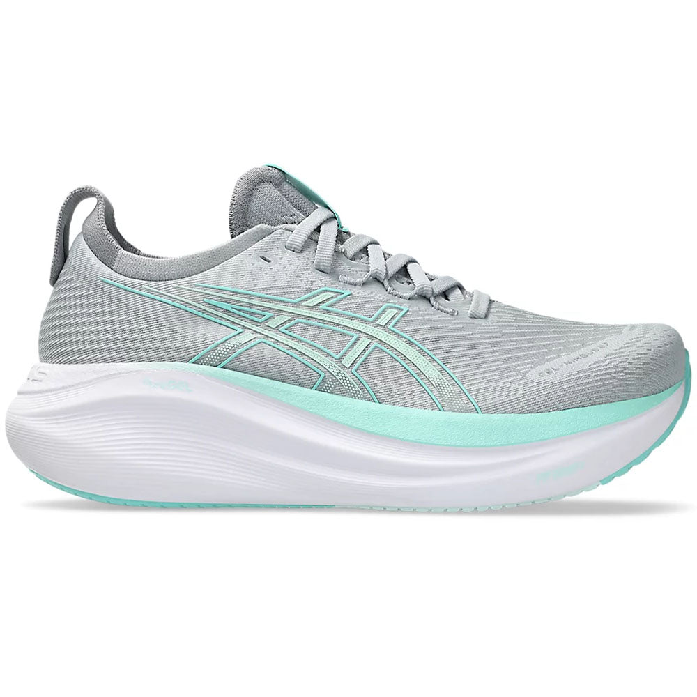 Women's Asics Gel-Nimbus 27, Piedmont Grey/Illuminate Mint, 10.5 D Wide