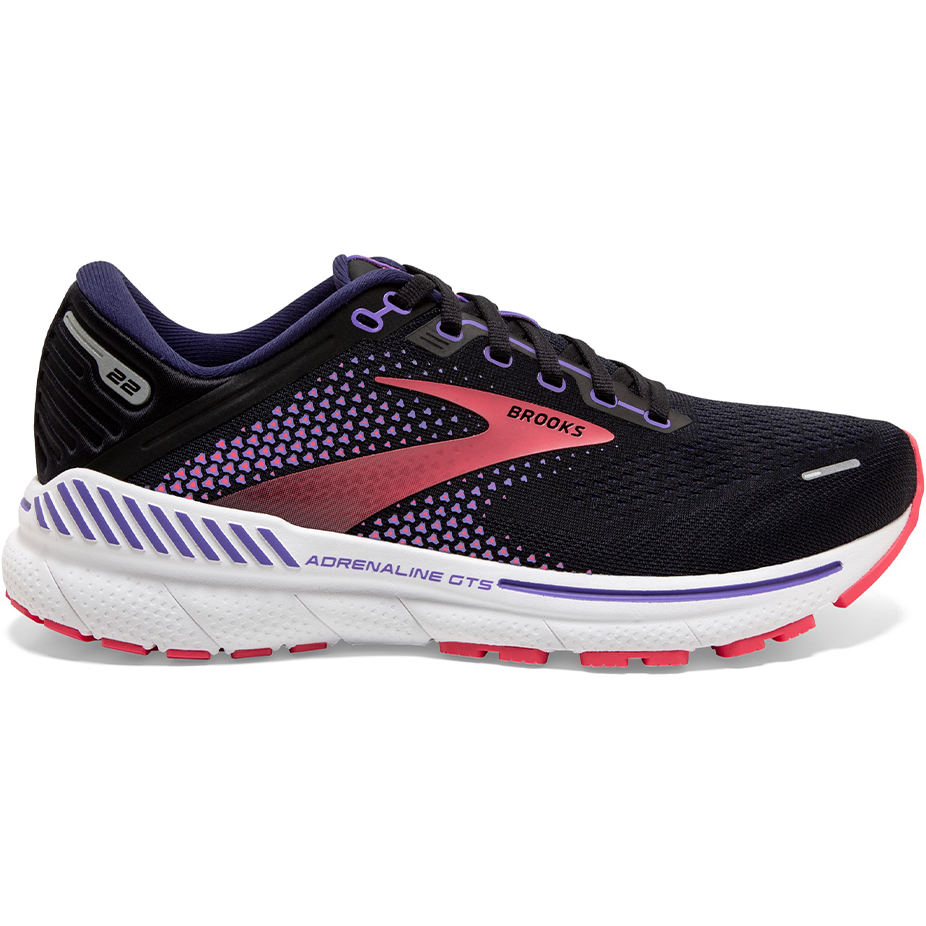 Women's Brooks Adrenaline GTS 22, Black/Purple/Coral, 5 B Medium