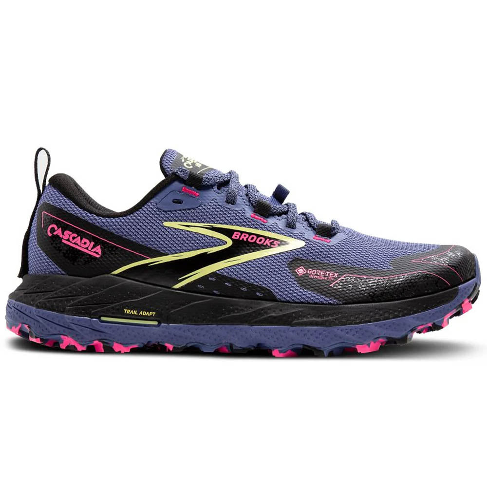 Women's Brooks Cascadia 18 GTX, Grey Blue/Black/Pink, 10 B Medium
