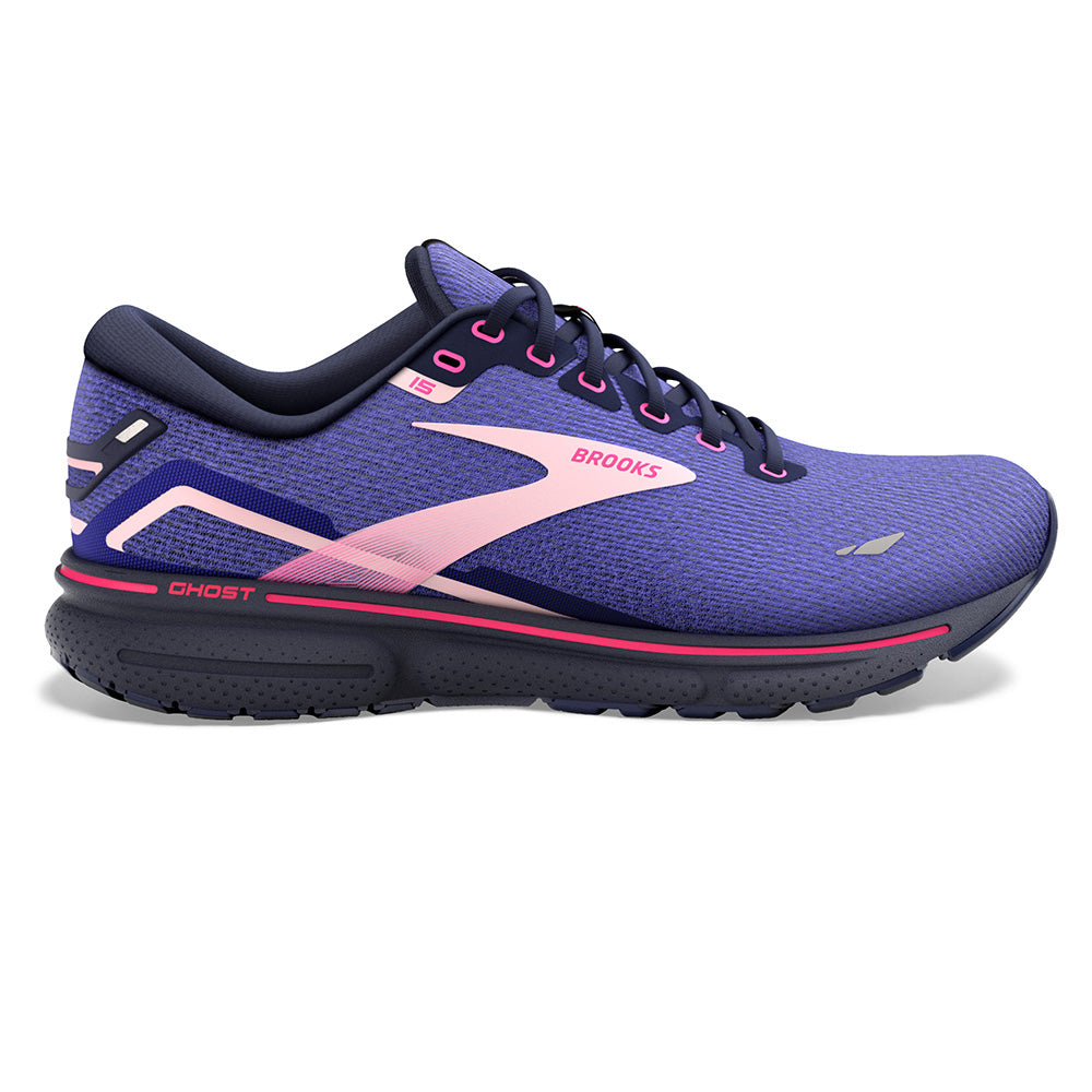Women's Brooks Ghost 15, Blue/Peacoat/Pink, 9.5 B Medium