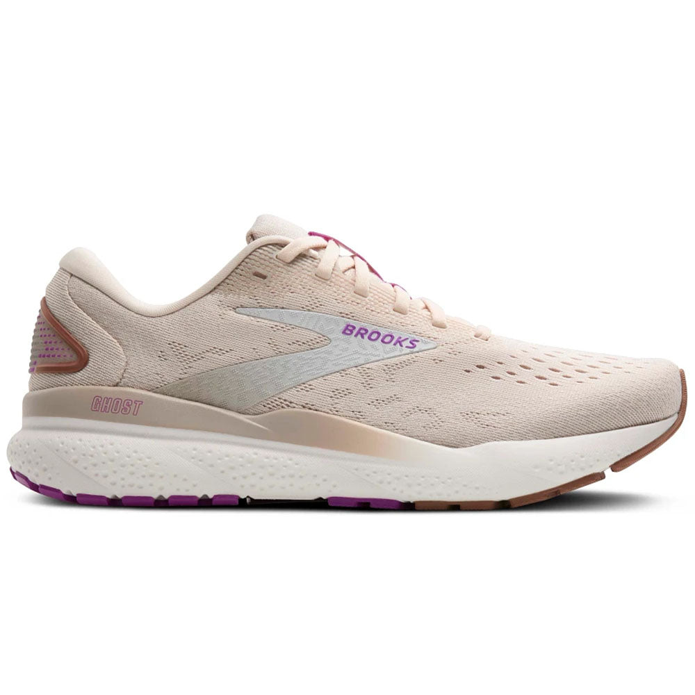 Women's Brooks Ghost 16, Almond Peach/Coconut/Purple, 6.5 B Medium
