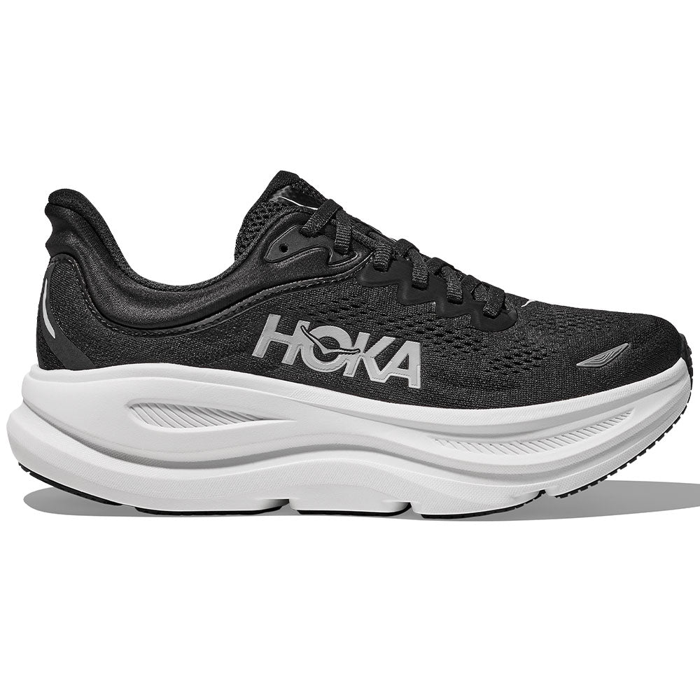 Women's Hoka Bondi 9, Black/White, 9.5 D Wide