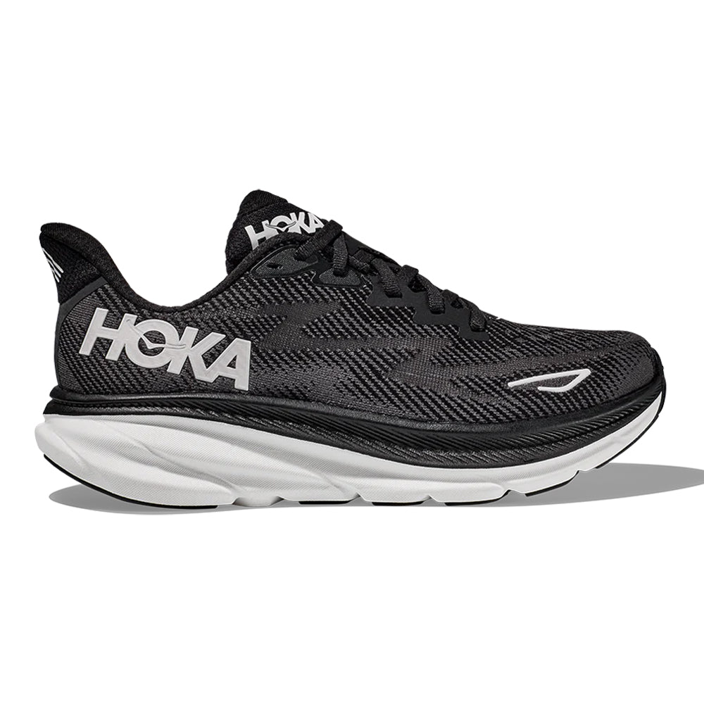 Women's Hoka Clifton 9, Black/White, 8 B Medium