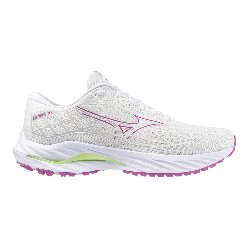 Women's Mizuno Wave Inspire 20, White-Rosebud, 6.5 B Medium