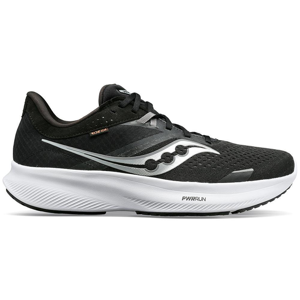 Women's Saucony Ride 16, Black/White, 7 D Wide
