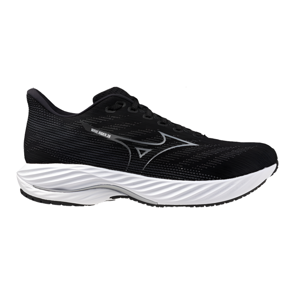 Men's Mizuno Wave Rider 28, Black/Silver, 11 2E Wide