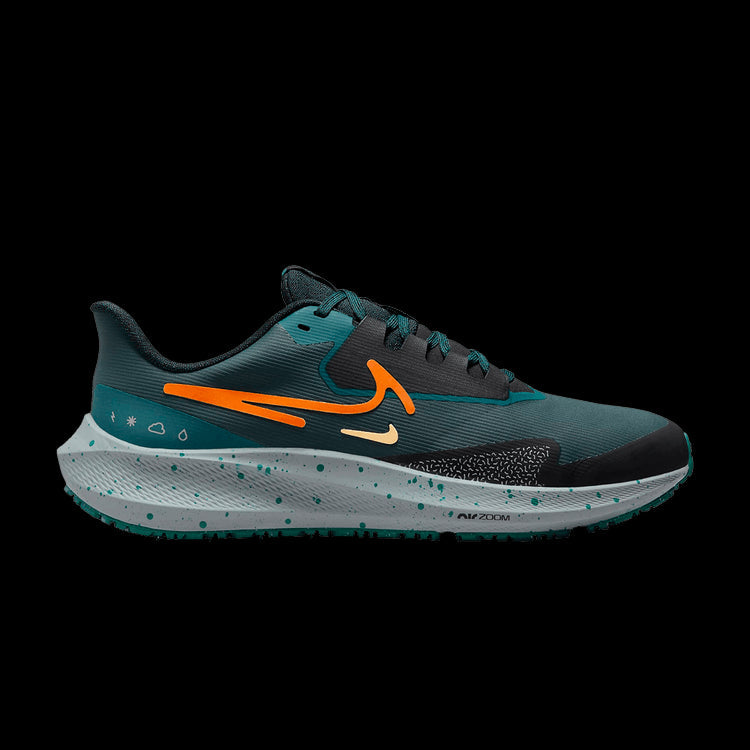 Women's Nike Pegasus 39 Shield, Deep Jungle/Safety Orange, 12 B Medium