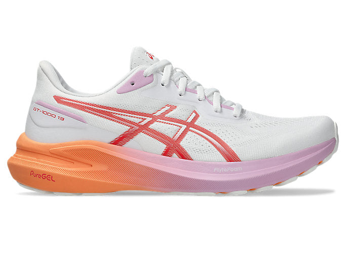 Women's Asics GT-1000 13, White/Coral Reef, 7.5 B Medium