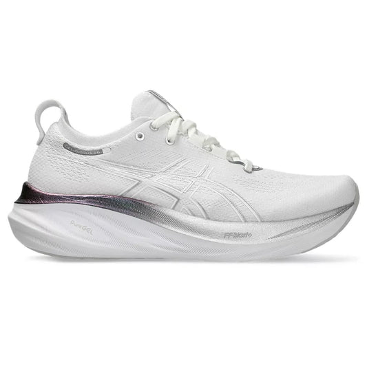 Women's Asics GEL-Nimbus 26 Platinum, Real White/Pure Silver, 5 B Medium