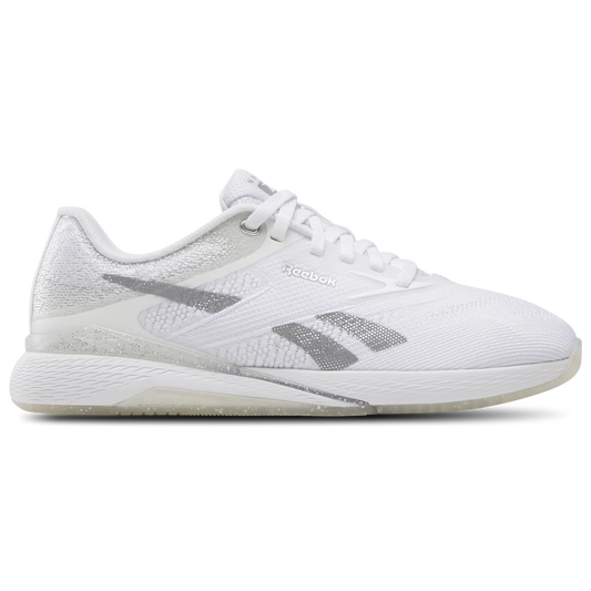Women's Reebok Nano X5, Ftwr White/Barely Grey/Silver Metallic, 6 B Medium