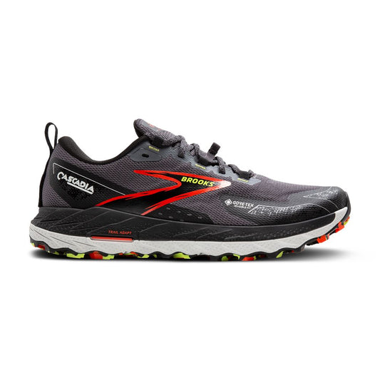 Men's Brooks Cascadia 18 GTX, Blackened Pearl/Black/Tomato, 8 D Medium