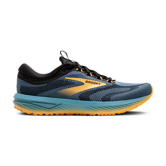 Men's Brooks Revel 7, Storm Blue/Black/Orange Pop, 12.5 D Medium