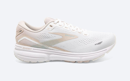 Women's Brooks Ghost 15, White/Crystal Grey/Glass, 11 B Medium