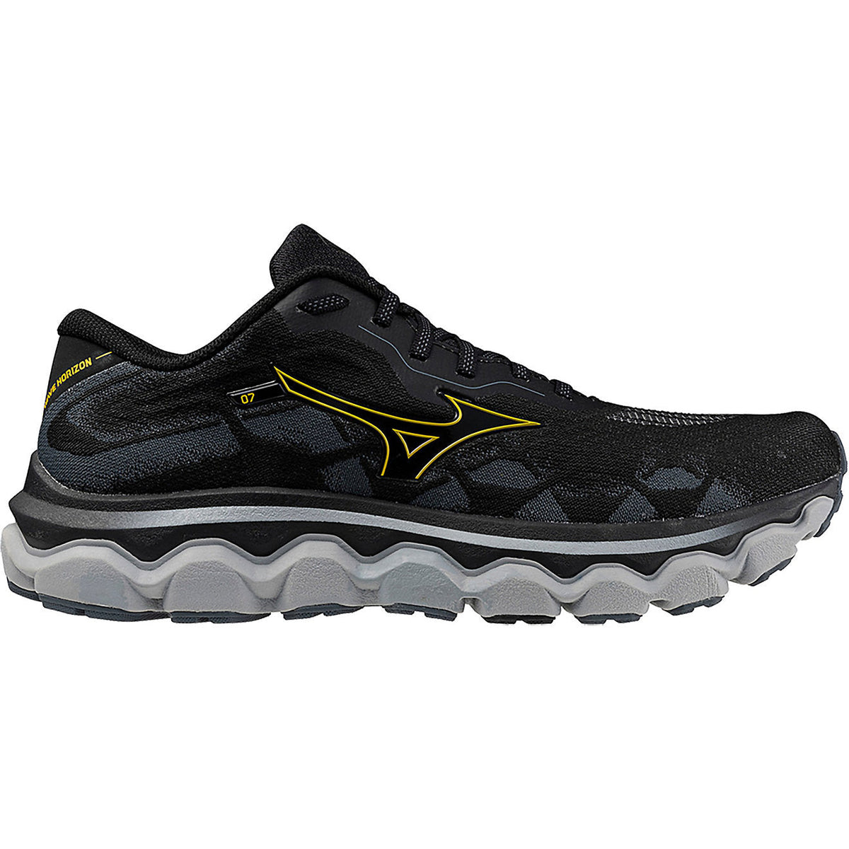 Men's Mizuno Wave Horizon 7, Black/Citrus, 11.5 D Medium