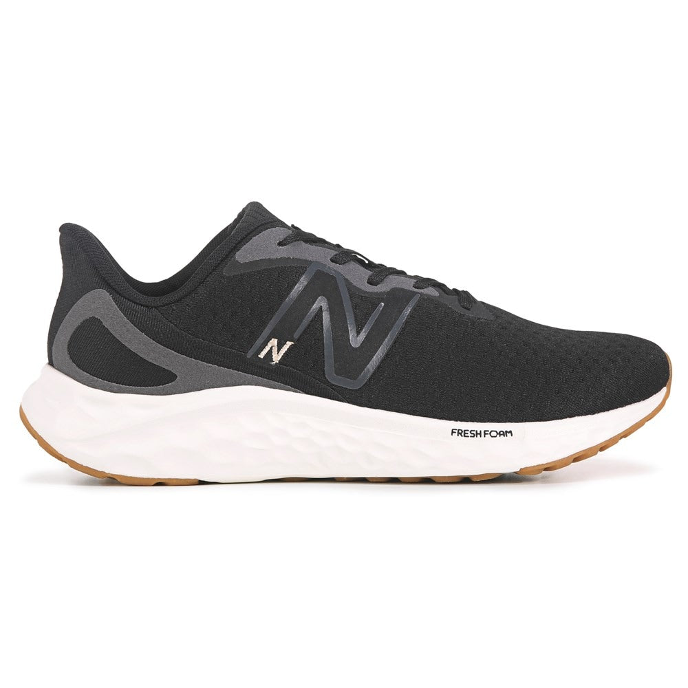 Women's New Balance Fresh Foam Arishi v4, Black/Light Gold Metallic/Gum 2, 9.5 D Wide