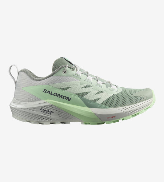 Women's Salomon Sense Ride 5, Lily Pad/Metal/Green Ash, 7.5 B Medium