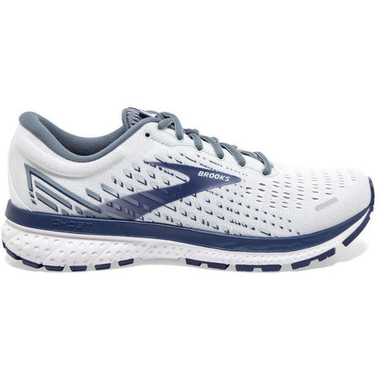 Men's Brooks Ghost 13, White/Grey/Deep Cobalt, 8 2E Wide