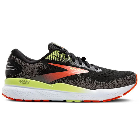 Men's Brooks Ghost 16 GTX, Black/Mandarin Red/Green, 14 D Medium