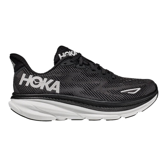 Men's Hoka Clifton 9, Black/White, 9.5 2E Wide