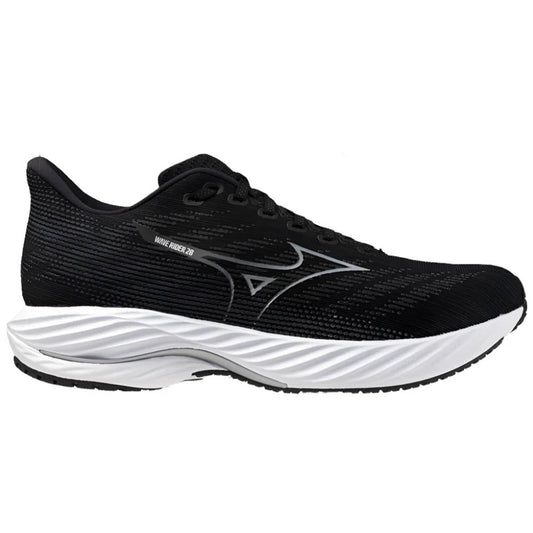 Men's Mizuno Wave Rider 28, Black/Silver, 14 2E Wide