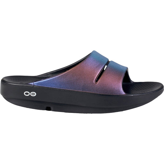 Women's OOFOS OOahh Luxe Slide, Midnight Spectre, 6 B Medium