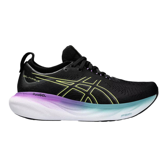 Women's Asics Gel-Nimbus 25, Black/Glow Yellow, 5.5 D Wide