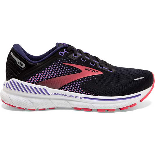 Women's Brooks Adrenaline GTS 22, Black/Purple/Coral, 9.5 B Medium