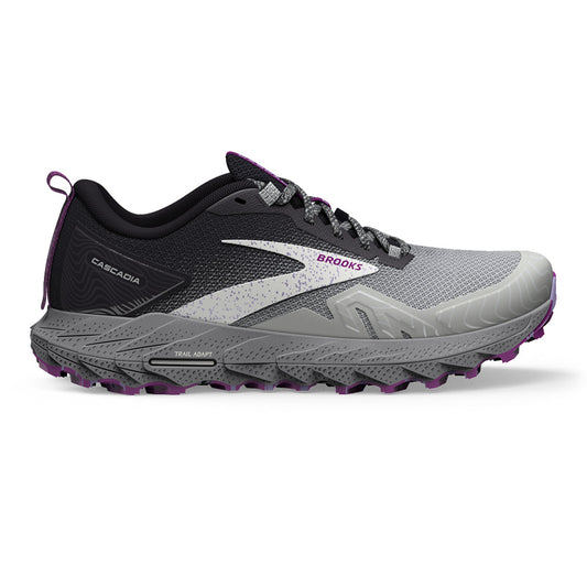 Women's Brooks Cascadia 17, Oyster/Blackened Pearl/Purple, 5 D Wide