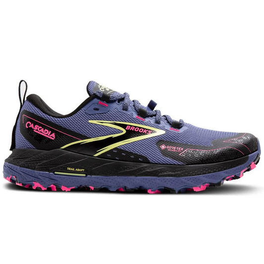 Women's Brooks Cascadia 18 GTX, Grey Blue/Black/Pink, 10 B Medium