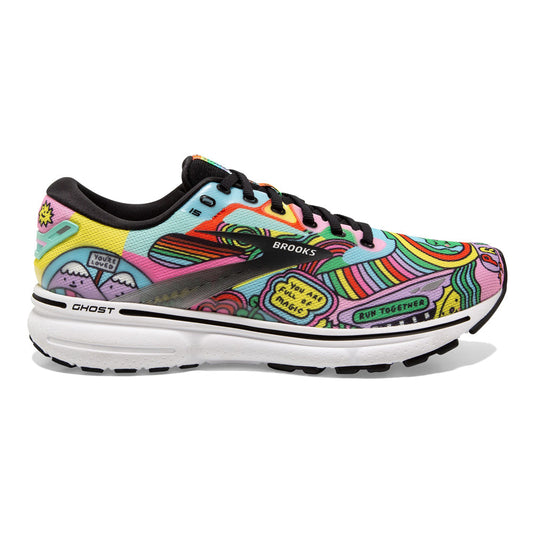 Women's Brooks Ghost 15, Black/White/Multi, 6 B Medium