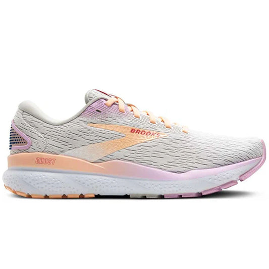 Women's Brooks Ghost 16, White/Grey/Orchid, 11 B Medium
