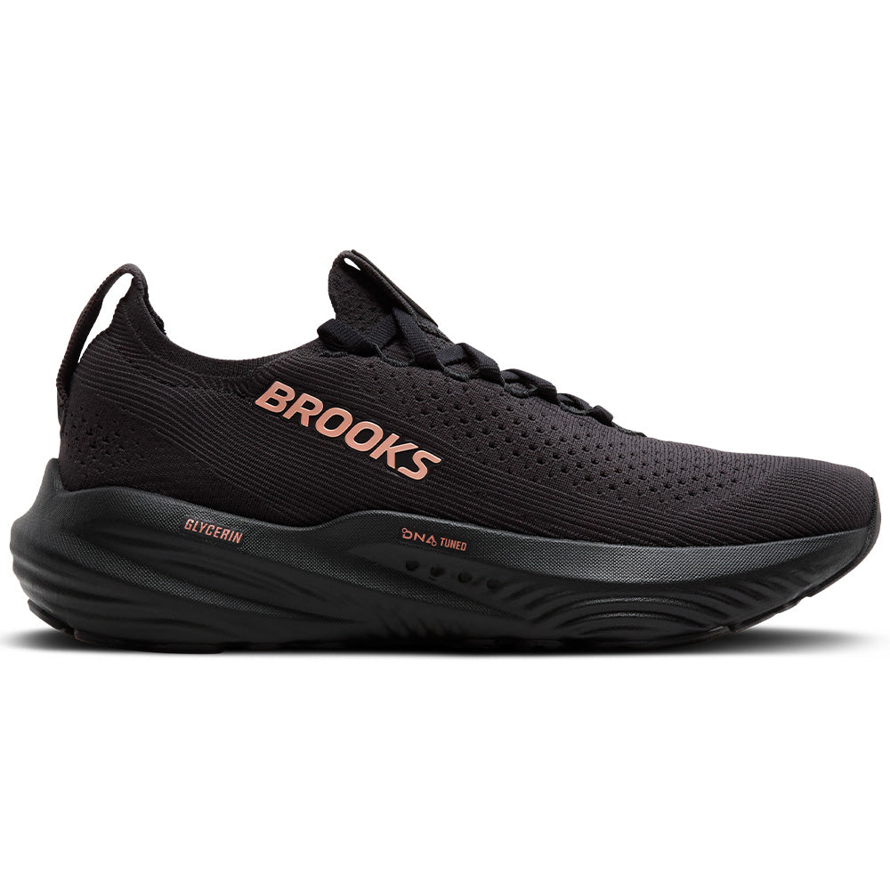 Women's Brooks Glycerin StealthFit 22, Black/Grey/Rose Gold, 6.5 B Medium