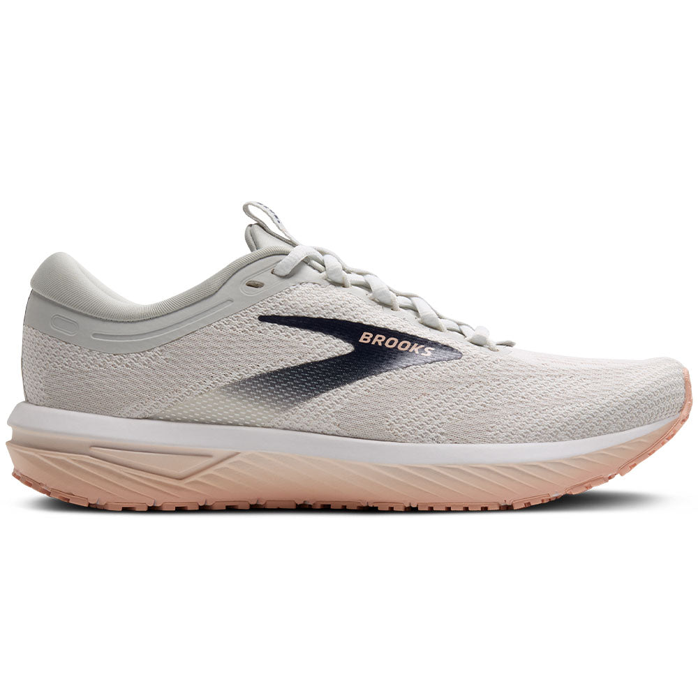 Women's Brooks Revel 7, Oyster/White/Tropical Peach, 7.5 B Medium