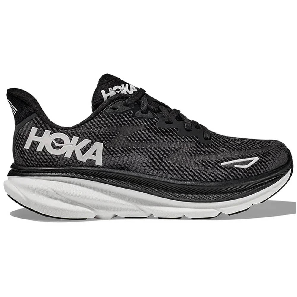 Women's Hoka Clifton 9, Black/White, 12 D Wide