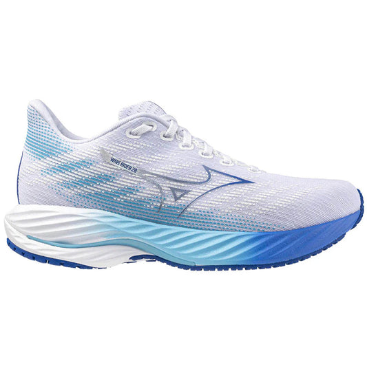 Women's Mizuno Wave Rider 28, White/Mugen Blue, 7 D Wide