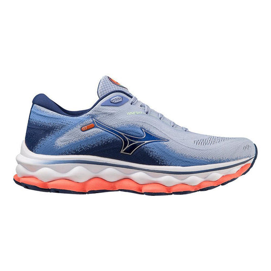 Women's Mizuno Wave Sky 7, Blue Heron-Silver, 6 B Medium