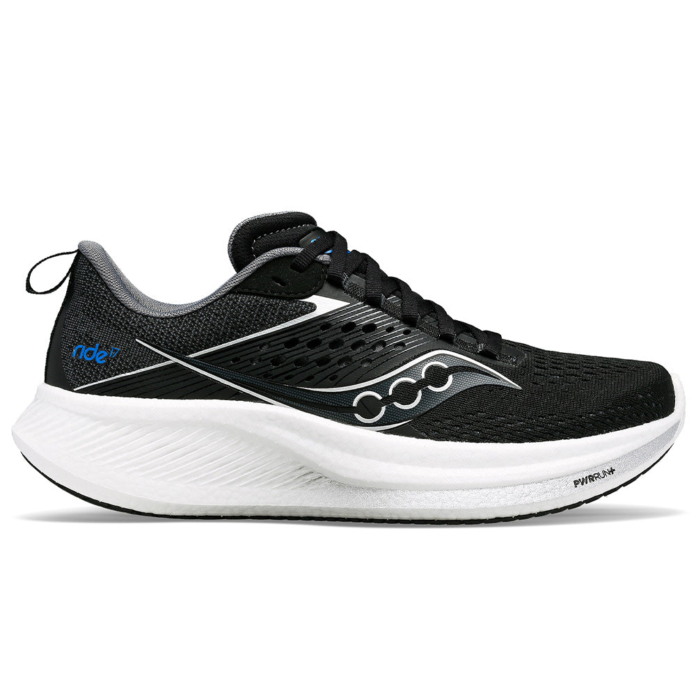 Women's Saucony Ride 17, Black/White, 10 D Wide