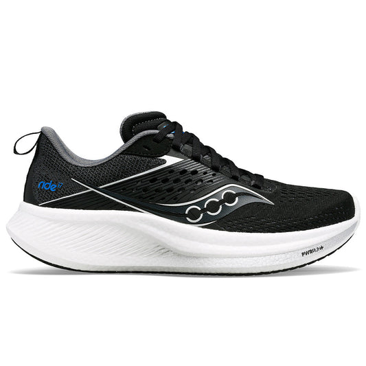 Women's Saucony Ride 17, Black/White, 10 D Wide