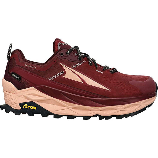 Women's Altra Olympus 5 Hike Low GTX, Maroon, 6 B Medium