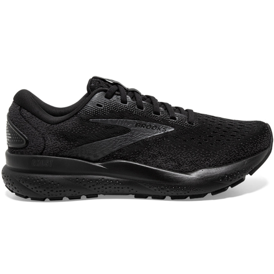 Men's Brooks Ghost 16, Black/Black/Ebony, 14 2E Wide