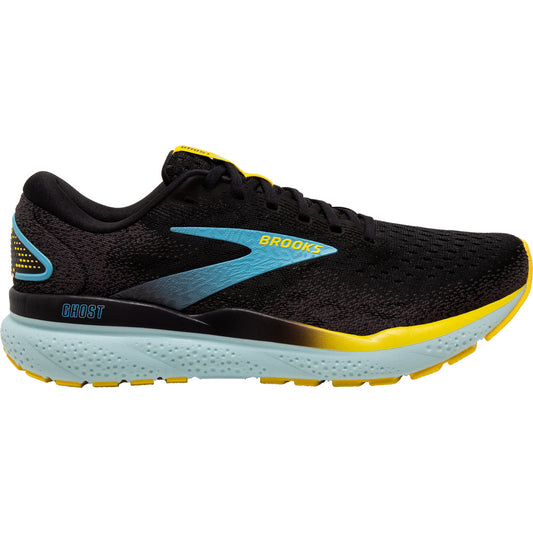 Men's Brooks Ghost 16, Black/Forged Iron/Blue, 8 D Medium