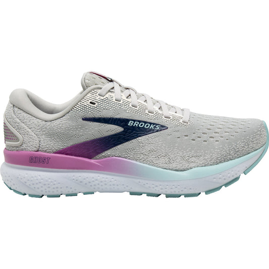 Women's Brooks Ghost 16, White/Grey/Estate Blue, 13 B Medium