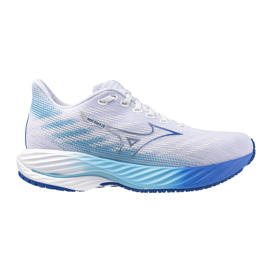 Women's Mizuno Wave Rider 28, White/Mugen Blue, 11 B Medium
